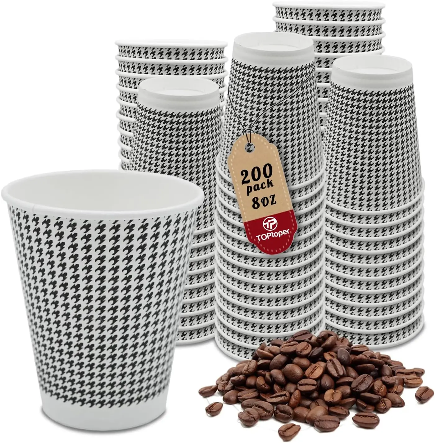 

8 oz Coffee Cups 200 Pack【WITHOUT LIDS】 Insulated Corrugated Disposable Paper Cups To Go, Double Wall Paper Hot Cups B