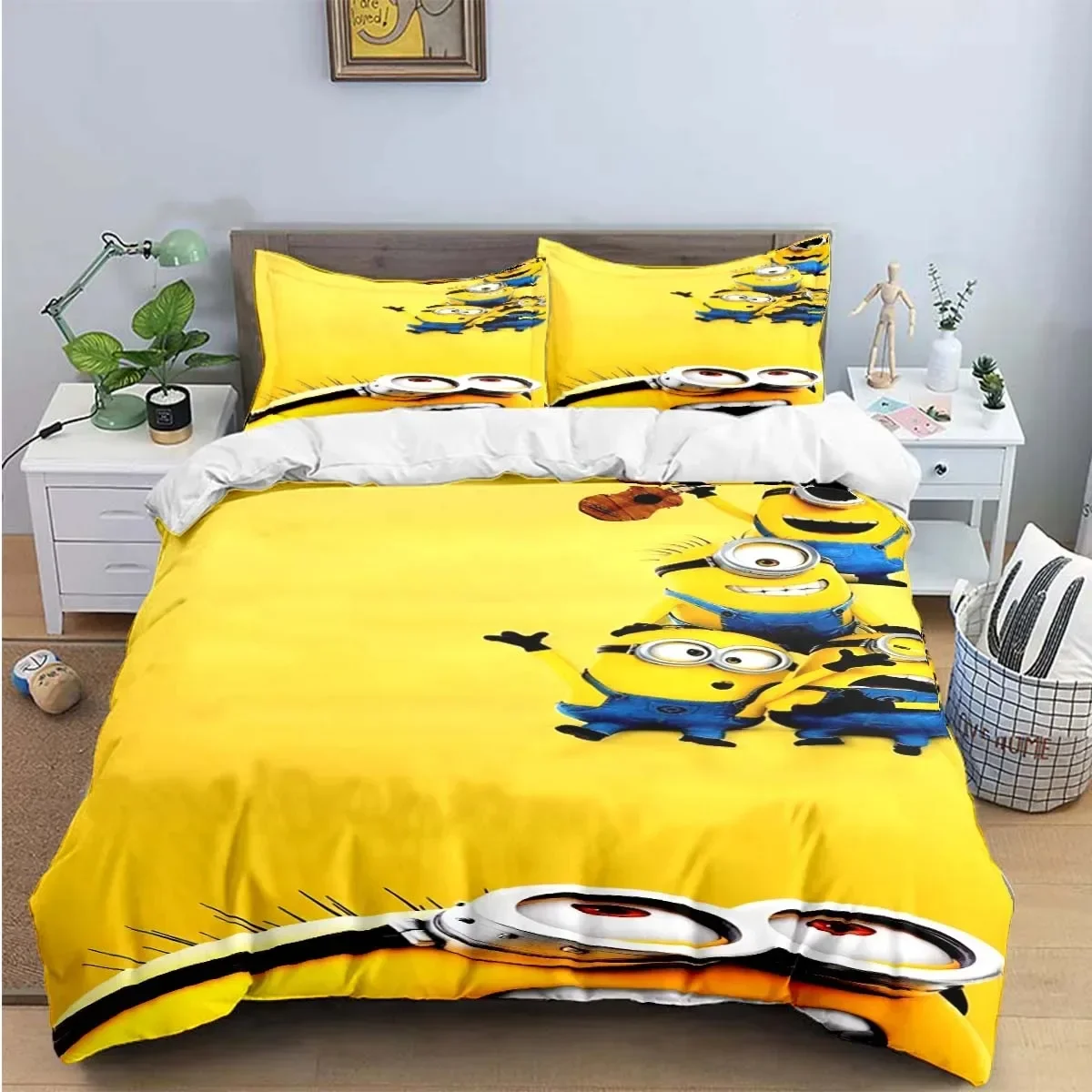 

Cartoon Minions duvet cover pillowcase Cute bedding set 2/3pcs Boys & Girls Bedroom decorated with beautiful gifts