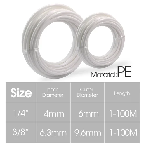 Imagen 2 del producto Tubería de PE Blanca de 1/4” y 3/8” para Jardín, Manguera de Riego por Goteo para Acuario, Tubería de Grado Alimenticio para Purificador de Agua, Tubo de Agua para Ósmosis Inversa