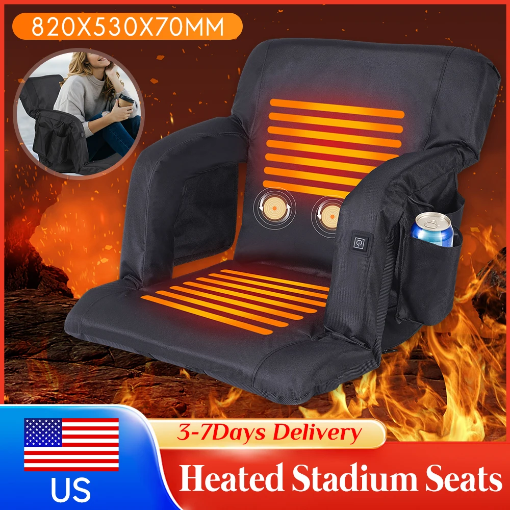 

Folding Heated Stadium Seats 3Speed Temperature Padded Cushion Extra Wide Bleacher Chair AntiSlip Mat for Football Sports Winter