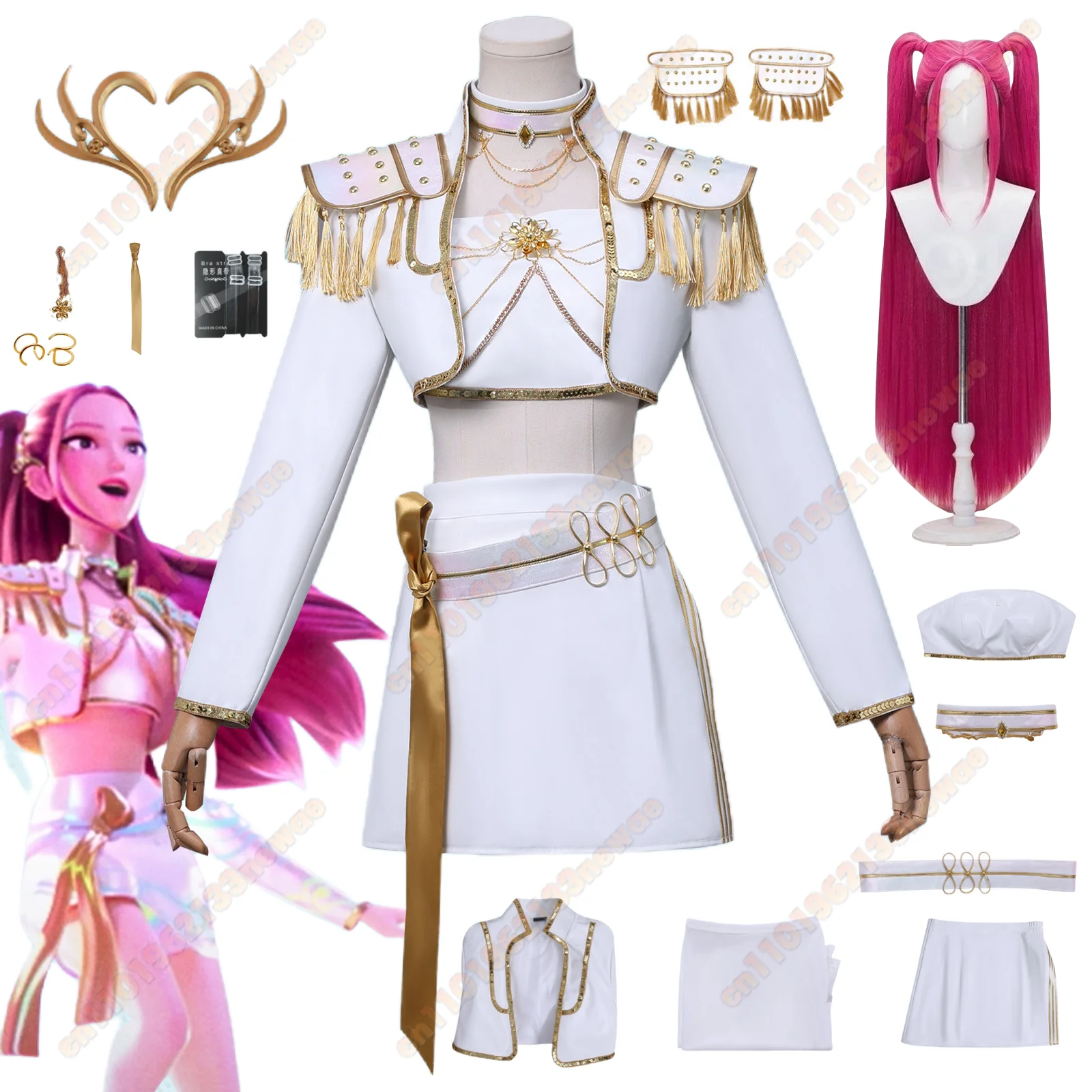 

2025 High Quality Anime KPop Mira White PU Cosplay Costume Wig Set for Women Christmas Halloween Party Uniform Clothing