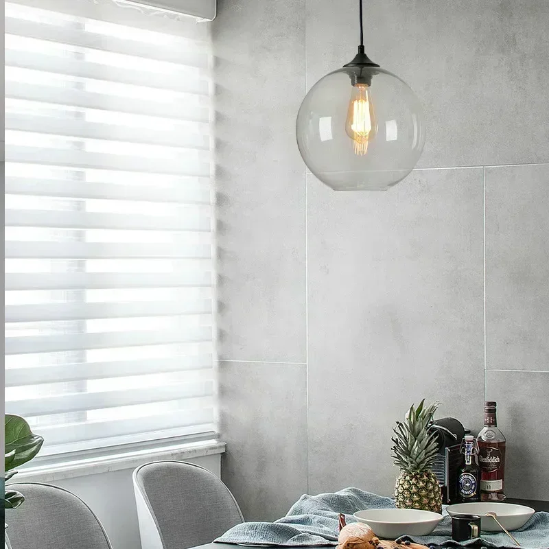 Simplicity 20/25cm Modern Glass Pendant Lamp Round Ball Chandelier Vintage Colorful Lights Dining  Living Room Decorative view 5
