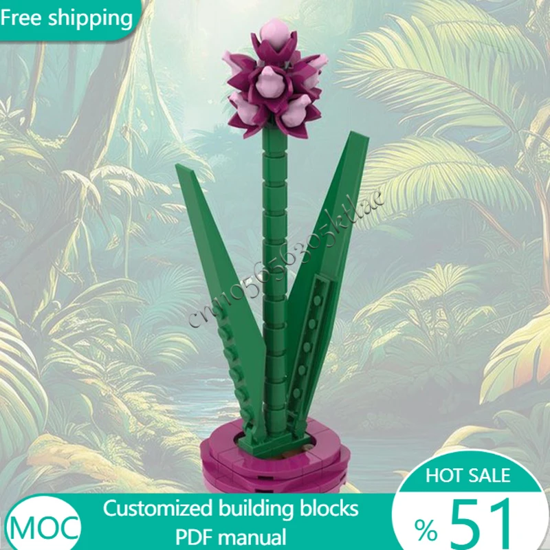 59-teiliges Blumen-Amaryllis Belladonna MOC, anpassbarer modularer Baustein, beliebte Technologie, pädagogisches DIY-Festival-Spielzeug, Geschenk