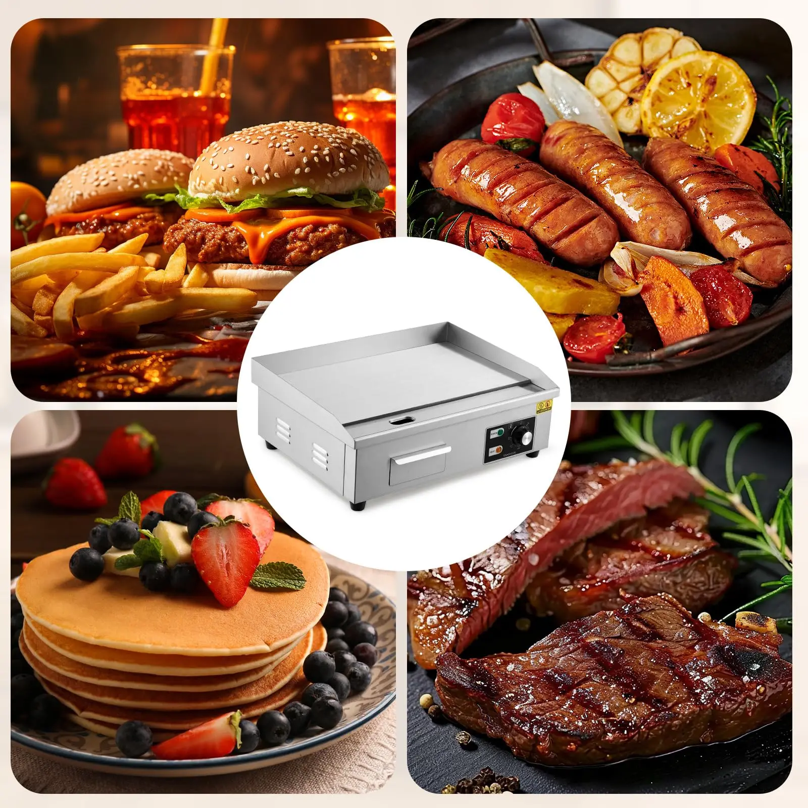 14/18/21인치 상업용 전기 그리들 1600W 논스틱 플랫탑 그릴 122-572 ° 조절 가능한 온도와 삽, 브러시 포함