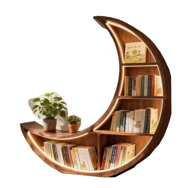New Chinese North American Moon Bookshelf - Unique and Simple Bookshelf - Integrated Storage Bookcase