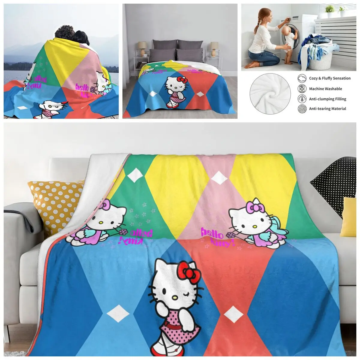 Disney Cats Blanket Hello Kitty Fleece All Season Breathable Ultra-Soft Throw Blankets For home Plush Thin Quilt