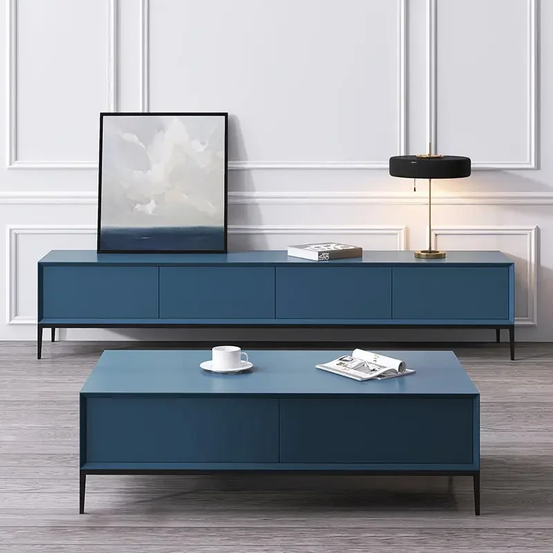 Modern Nordic paint TV cabinet, Italian minimalist solid wood coffee table combination