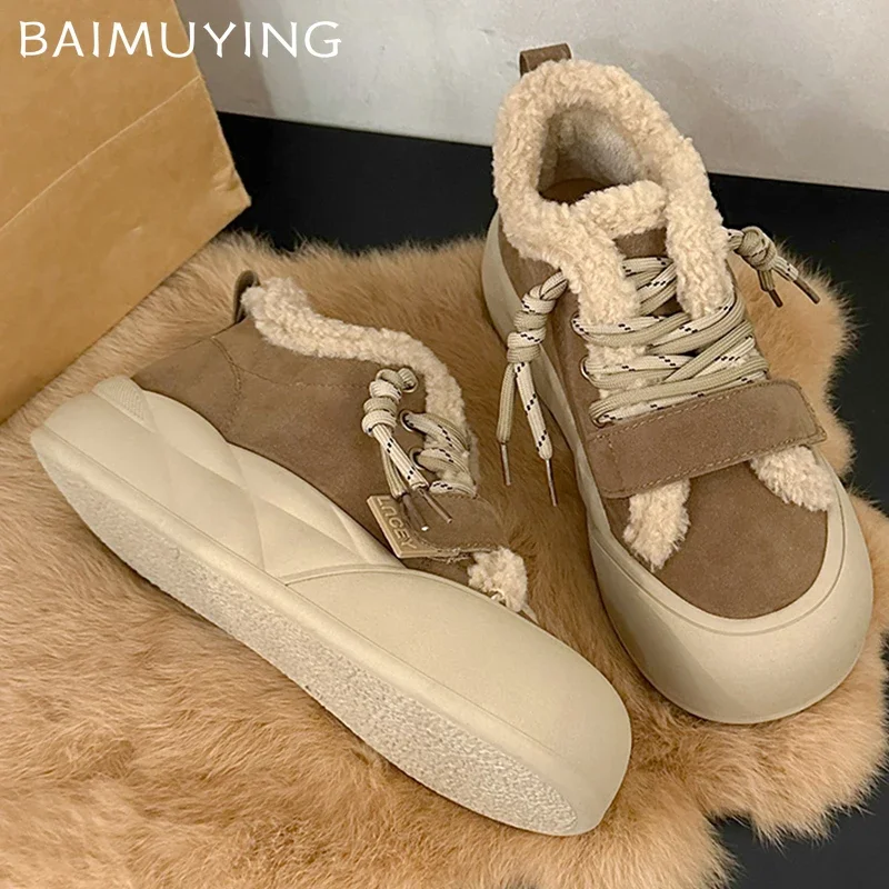 Fur Platform Women Ankle Boots Flats Suede Fashion Casual Shoes Woman 2025 Trend Winter Brand Walking Sport Cozy Mujer Zapatos