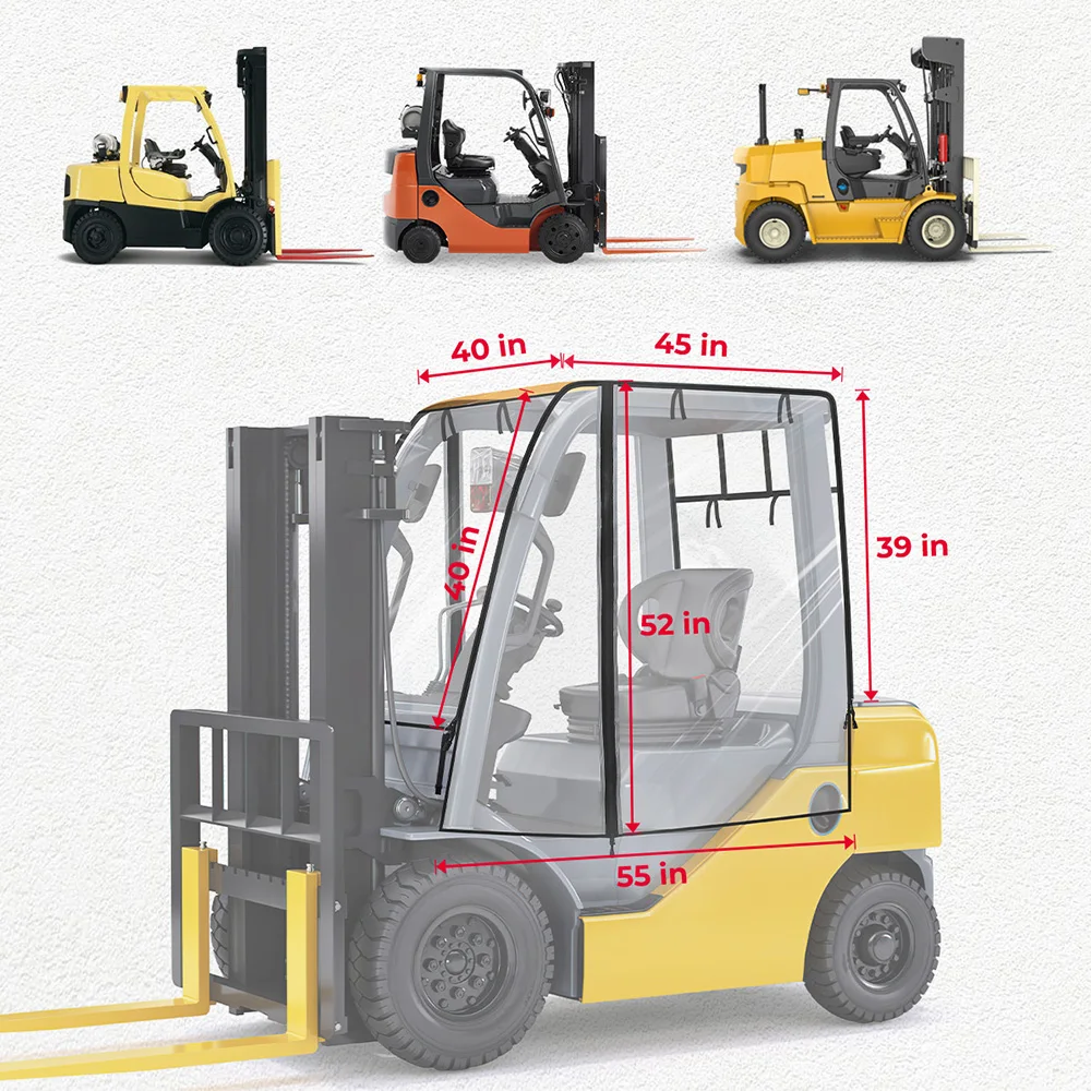 

Universal Forklift Cab Enclosure Cover Kit S/M 55"/61"Top 6000/8000 lb Clear Soft Door with Zipper Entry Waterproof UV Protect