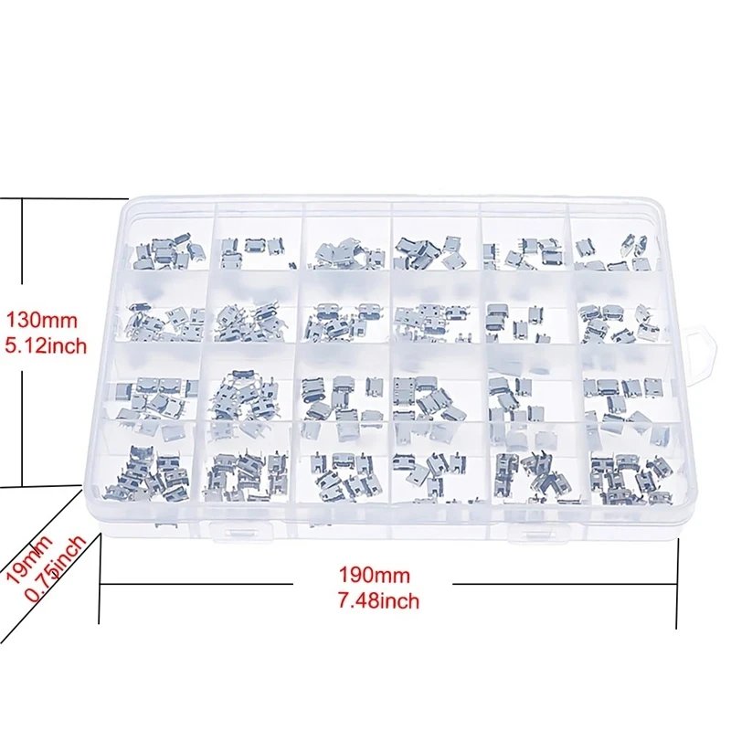 Caja Micro USB hembra, enchufe trasero de carga Android, interfaz Micro USB, 240 piezas, 24 tipos