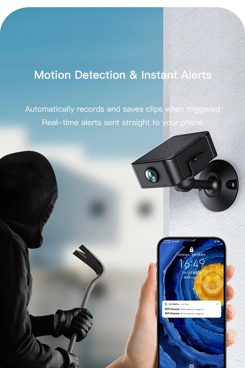 Indoor 4K Security Mini Camera Night Vision 4H Battery Life Motion Detection Alerts SD/Cloud Storage Phone App Control Baby Cam
