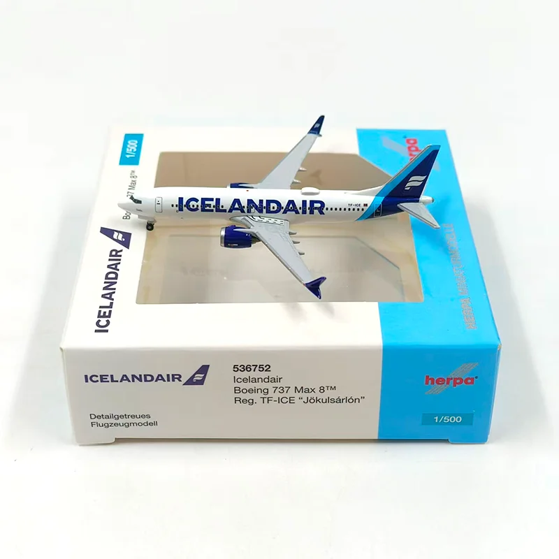 

herpa Diecast Alloy 1:500 Scale Iceland Boeing 737 Max 8 536752 Passenger Airplane Model For Display Collections