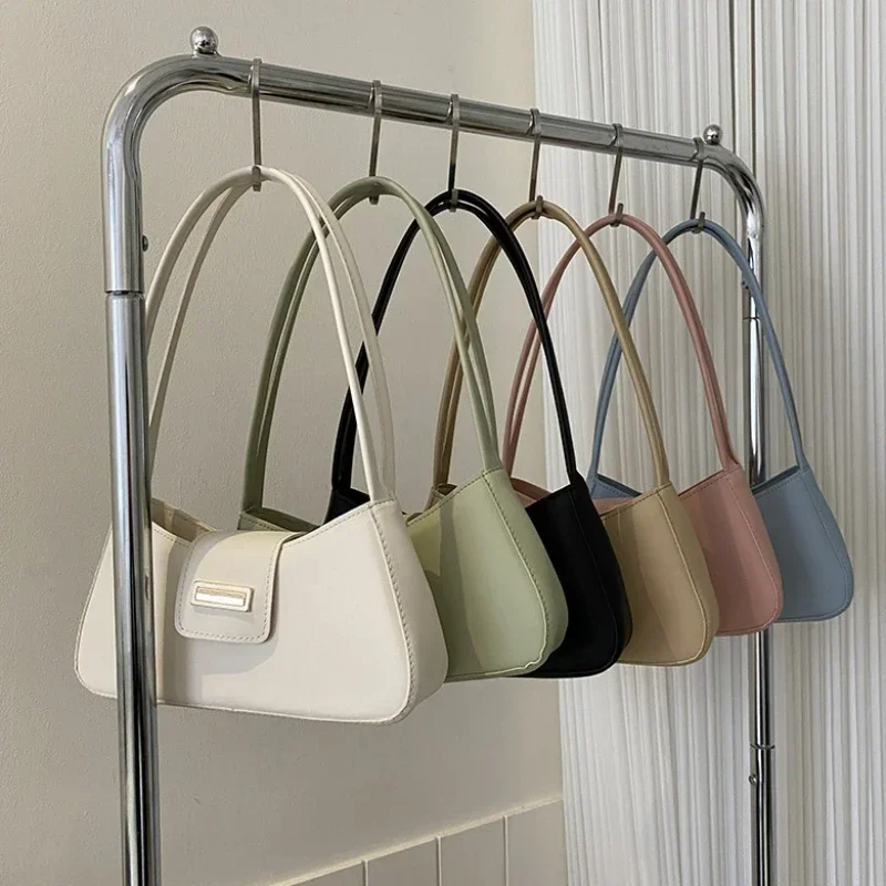 Minimalist Shoulder Bag for Women Simple Solid Color Underarm Bag Women's Buckle Handbag and Purse Fashion Small Top-handle Bags