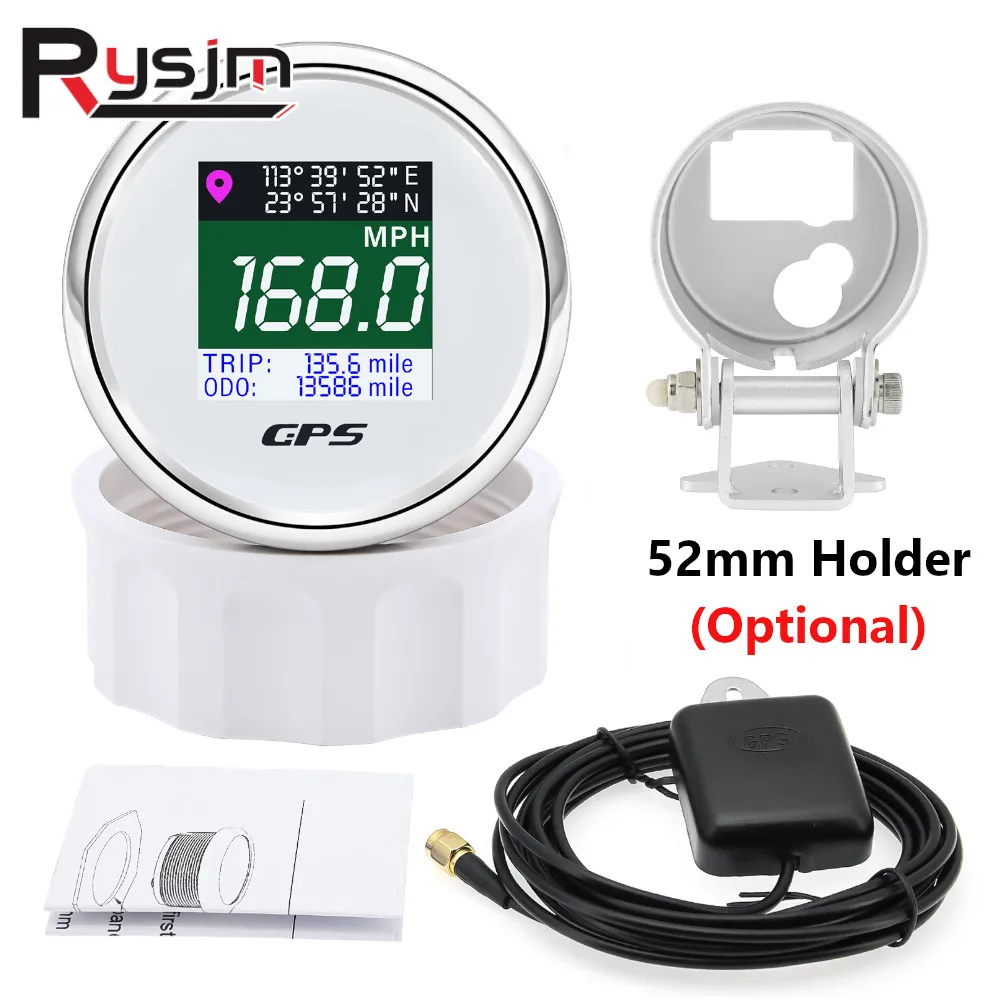 Digital GPS Speedometer 52mm TFT Screen Trip ODO Mph Knot Km/h With GPS Antenna For Motor Boat Car RV Speed Meter 12V/24V