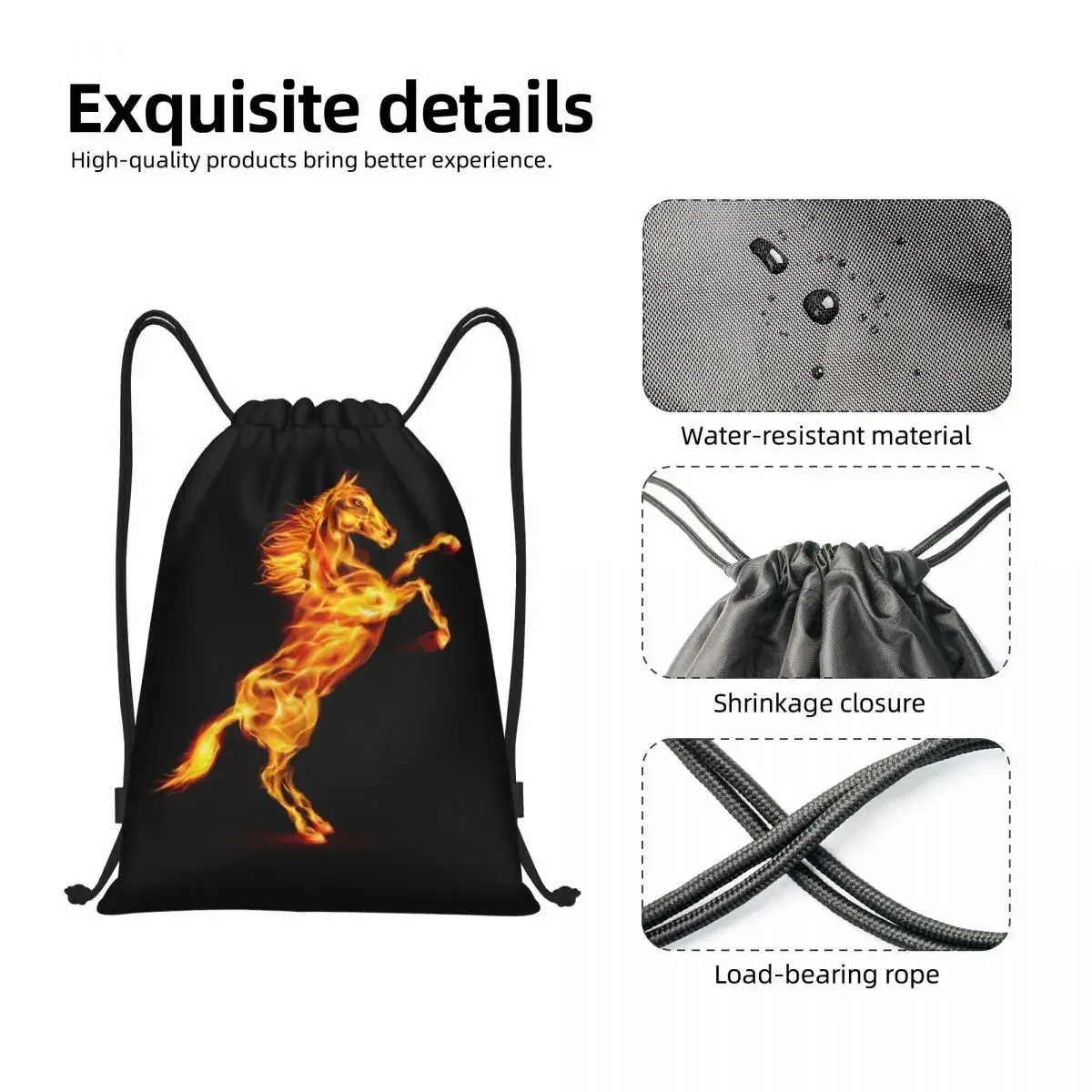 Fire Horse Drawstring Backpack Sports Gym Bag for Women Men Abstract Animal Art Training Sackpack