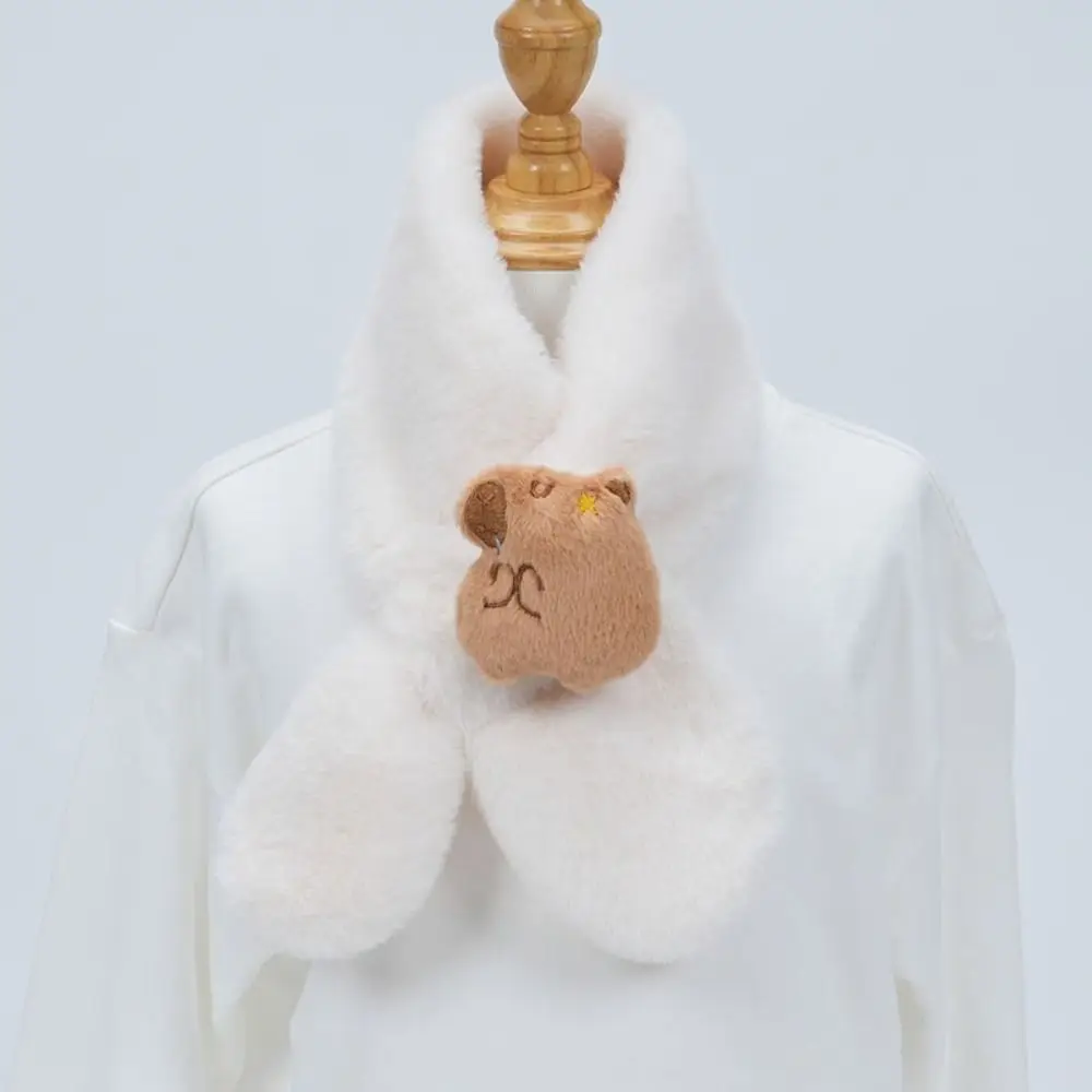 Winter Warm Solid Color Cross Scarf Faux Rabbit Fur Plush Thicken Neck Scarf Neckerchief Wrap Kid