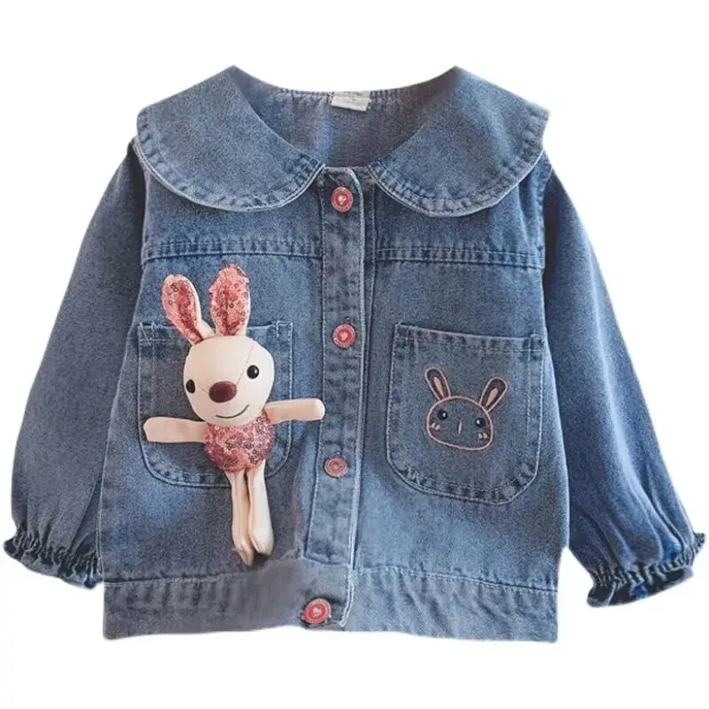 

Весенне-осенняя корейская джинсовая куртка для девочек, повседневное свободное детское пальто, кардиган, детская джинсовая куртка