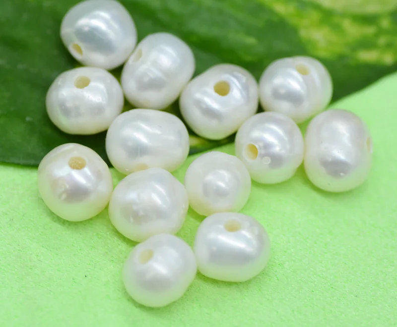 Best Sales!!!  300pcs  2mm Big Hole Freshwater Pearl, 9-10mm White potato pearl for jewelry making