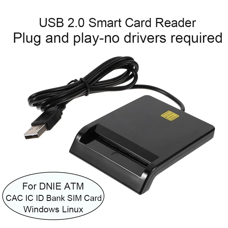 USB 2.0 Smart Card Reader For DNIE ATM CAC IC ID Bank SIM Card Support Windows Linux System