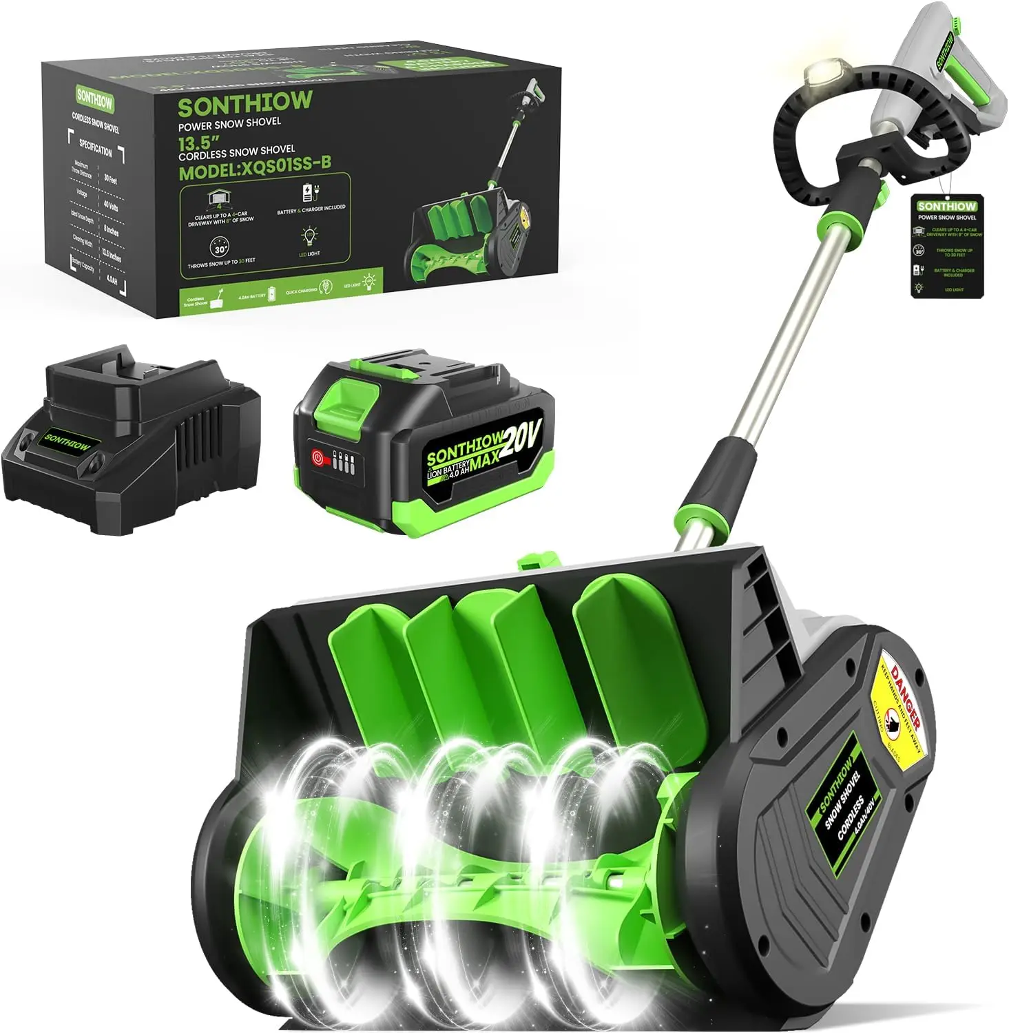 

Бесщеточная аккумуляторная лопата для снега, электрический снегоочиститель 13,5 дюйма с аккумулятором емкостью 4,0 Ач, дальность хода 25 футов для подъездной дороги, ступеней, патио