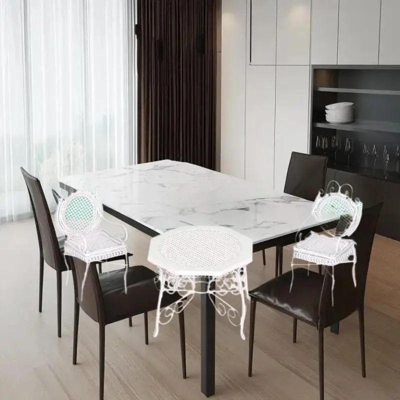 子供用ミニごっこ遊びおもちゃ、3個入り1/12ドールハウスミニチュア鉄製八角形テーブル＆チェアセット