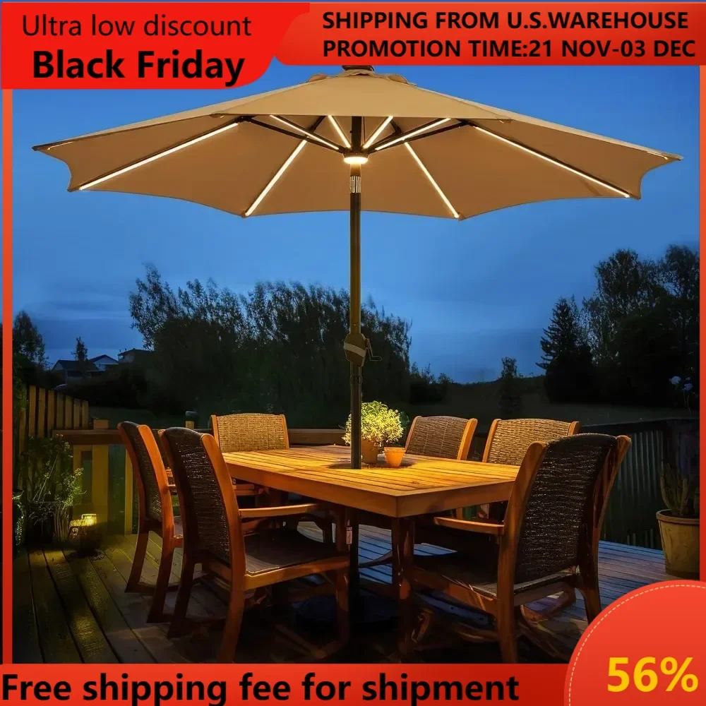 Patio Umbrella, 9 FT Outdoor Patio Umbrella,with 16 LED Strip Lights, Fade Resistance & UV Protection Fabric, Patio Umbrella