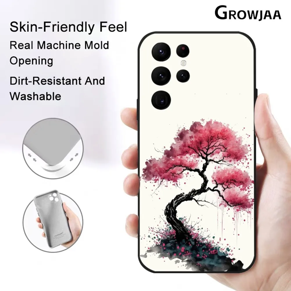 Cherry Blossom Tree Art Phone Case For Samsung Galaxy S25 S24 S22 S23 Ultra S21 S20 Plus 5G Protective Silicone Funda