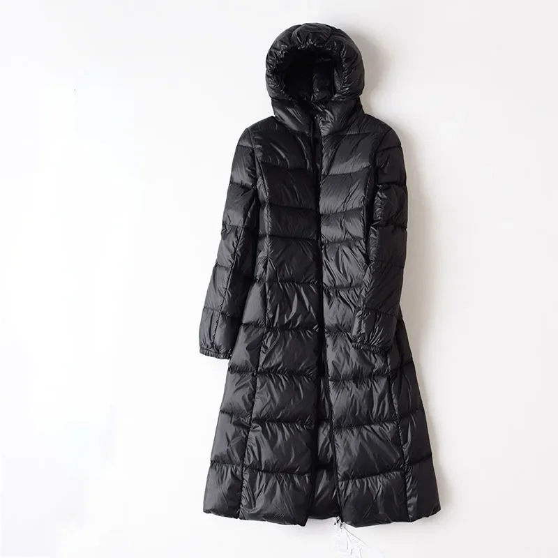 2023 Lightweight Down Jacket Women Long Length Knee-length Lightweight Slim Large Casual Ultra Light Slim Mid Length