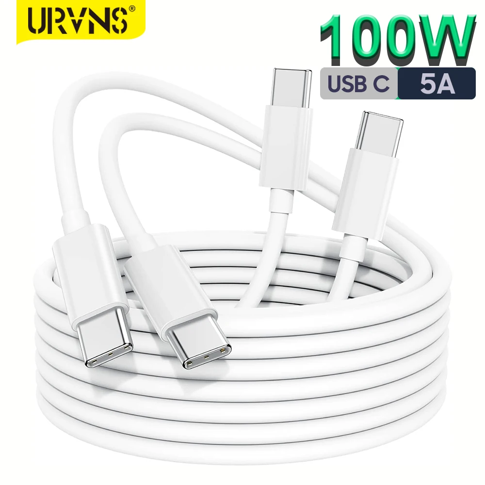 URVNS Type C Cable PD 100W 5A USB C to USB C Charger Cord Fast Charging for MacBook Pro iPhone Samsung Galaxy S23 Pixel Xiaomi