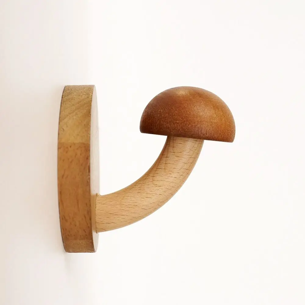 Convenient Wall Hanging Mushroom Wood Hook Cute Load-bearing Key Holder Hooks Cartoon Creativity Decorative Hanger Household