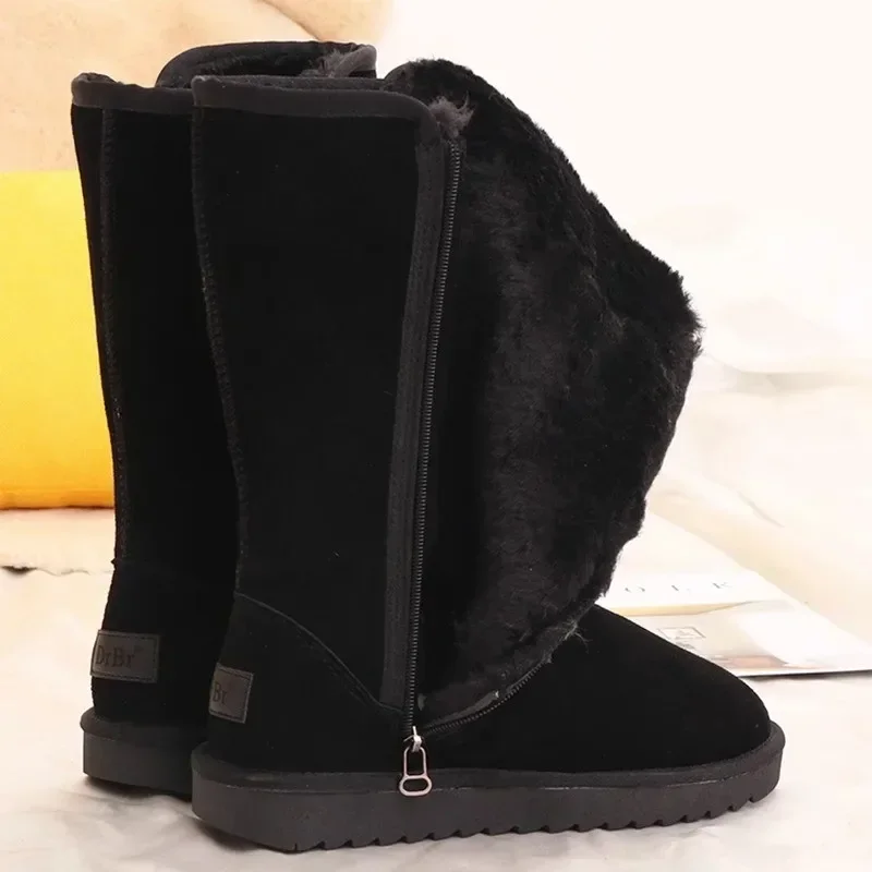 Botas de nieve planas de felpa con punta redonda para mujer, zapatos cálidos con cremallera lateral, de tubo alto sólido, gran oferta, invierno, 2024