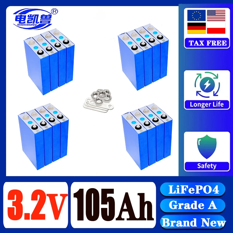 

100% brand new original 3.2V 100Ah 105Ah LiFePO4 Battery DIY12V 24V suitable for RV yacht solar energy storage system tax-free