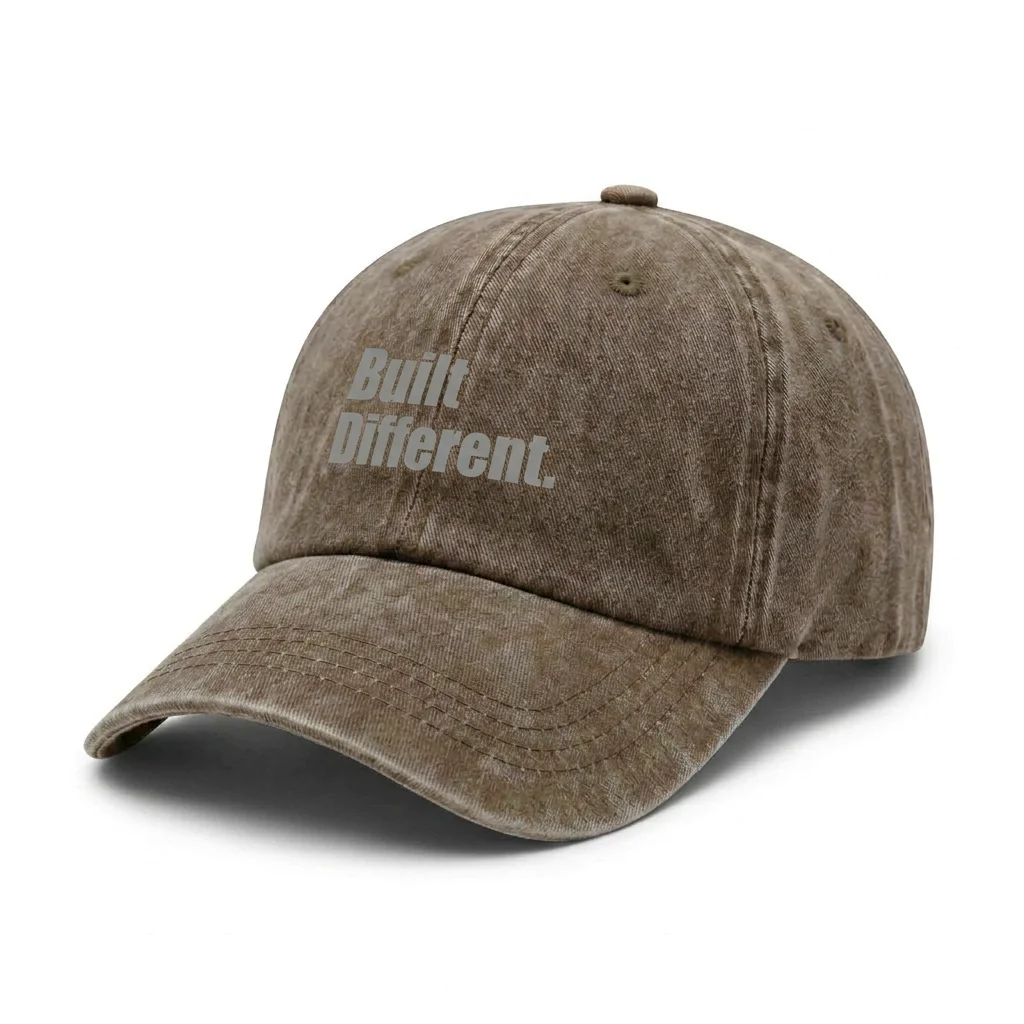 Adjustable Unisex Built Different Letter Print Baseball Cap, Vintage Washed Dad Hat, Trendy Casual Streetwear Gift