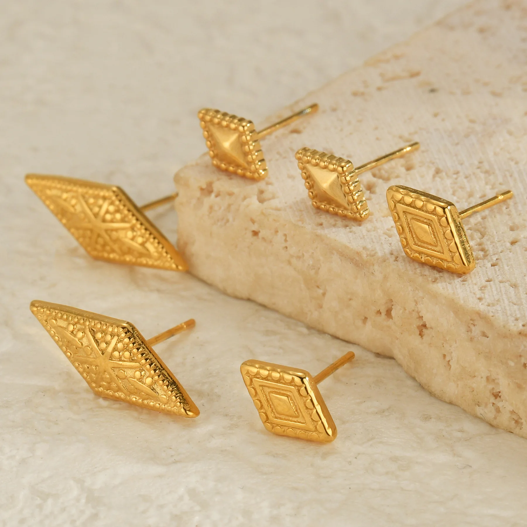 Seakissky New Simple Geometric Rhombus Stud Earrings For Women Gold-plated Stainless Steel Small Exquisite Fashion Jewelry Gifts