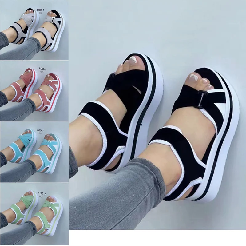 

2023 Summer Classic Women's Sandals Wedge Plus Size Beach Sandals Women's Open Toe Ankle Strap Casual Flatform Platform Sandals