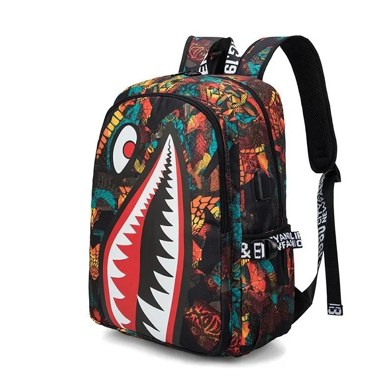 Camo Bookbag for Middle Shark Pack Backpack Men Students Schoolbag Print Simple Personality Junior Bagpacks Laptop Bag