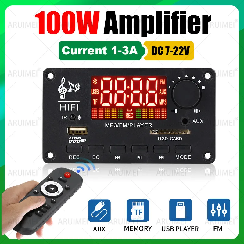 100 واط مكبر للصوت MP3 فك مجلس بلوتوث 5.0 نظام صوت السيارة USB/FM/AUX وحدة يدوي-صوت عالي الدقة شحن مجاني