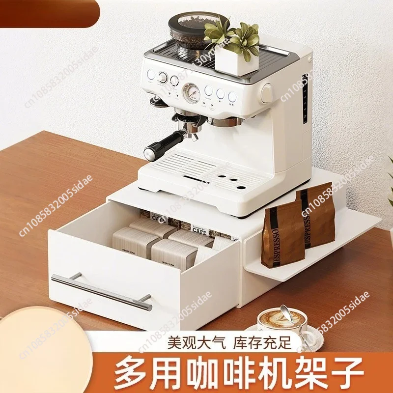 Storage Rack Shelf With Drawer Countertop Heightening Organizer Pull Out For Coffee Machine Water Bar Base Station