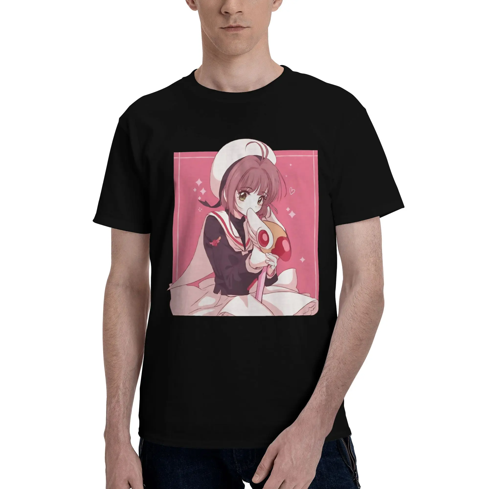 Sakura Kinomoto The Cute Cardcaptor  Graphic Funny 100% Cotton T-Shirt Bandai Cardcaptor Sakura Tops Tees For Men