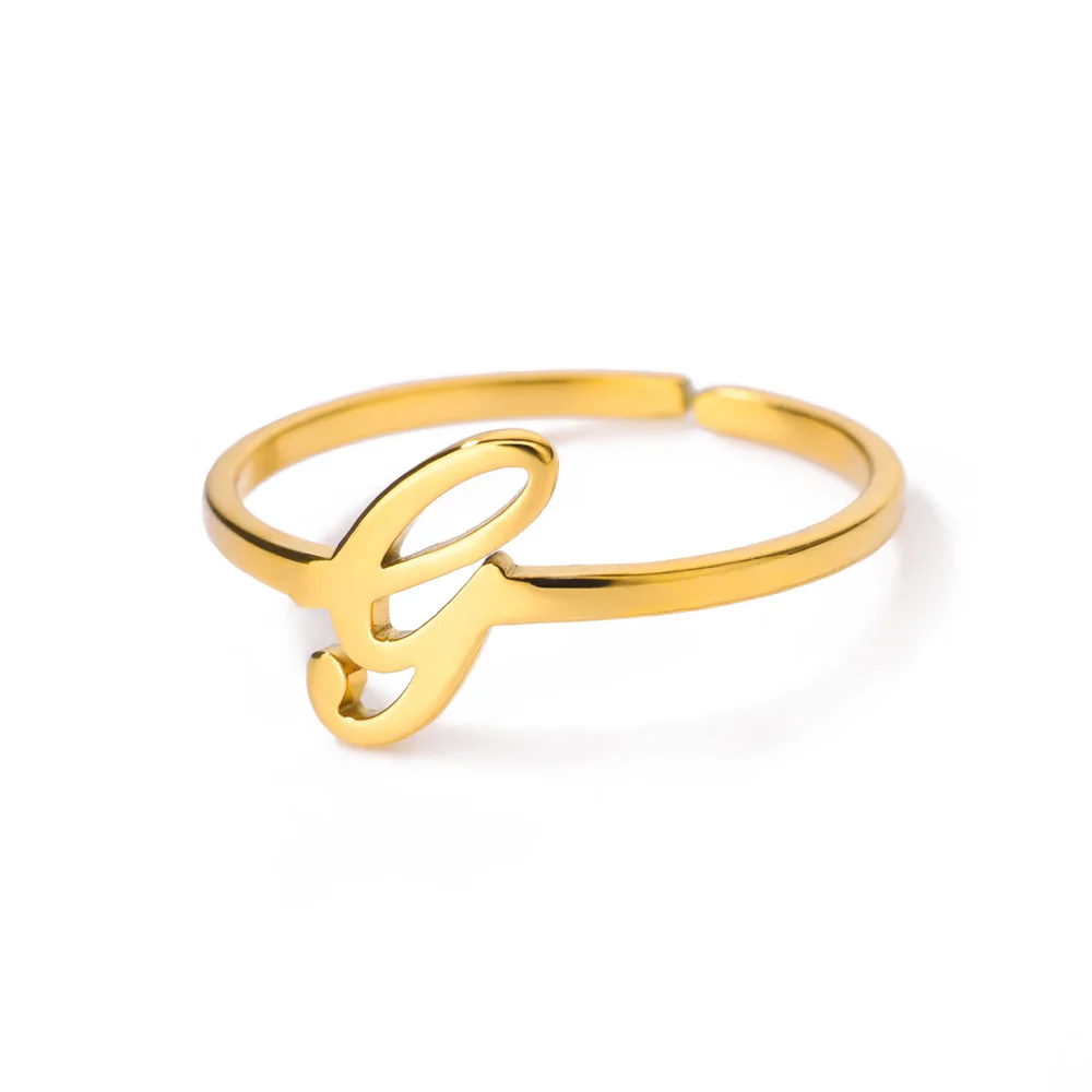Initial Letter Rings for Women, Gold Color Adjustable A-Z Ring