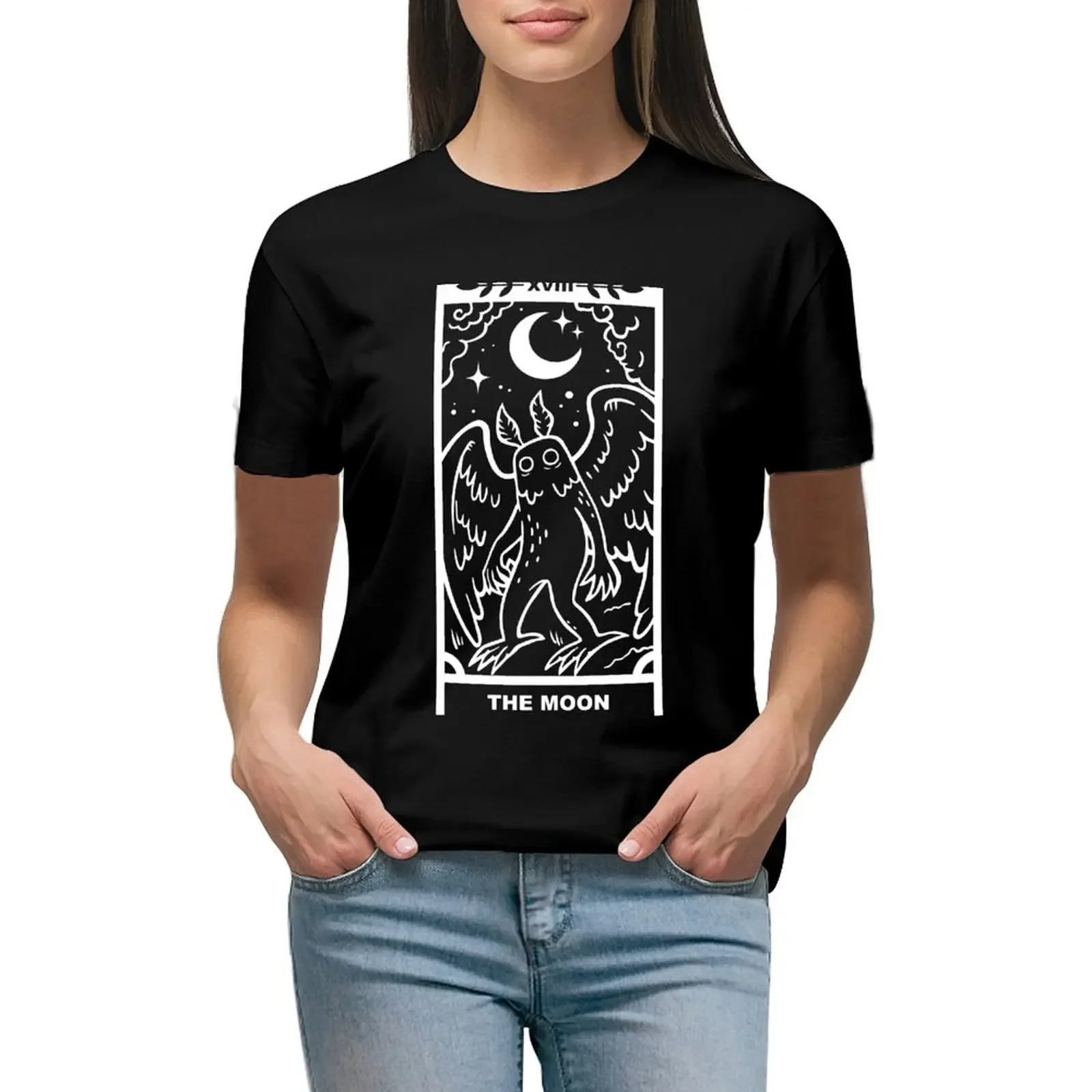 

Mothman x Moon - White Lines T-Shirt female plus size tops shirts graphic tees t shirts for Womens