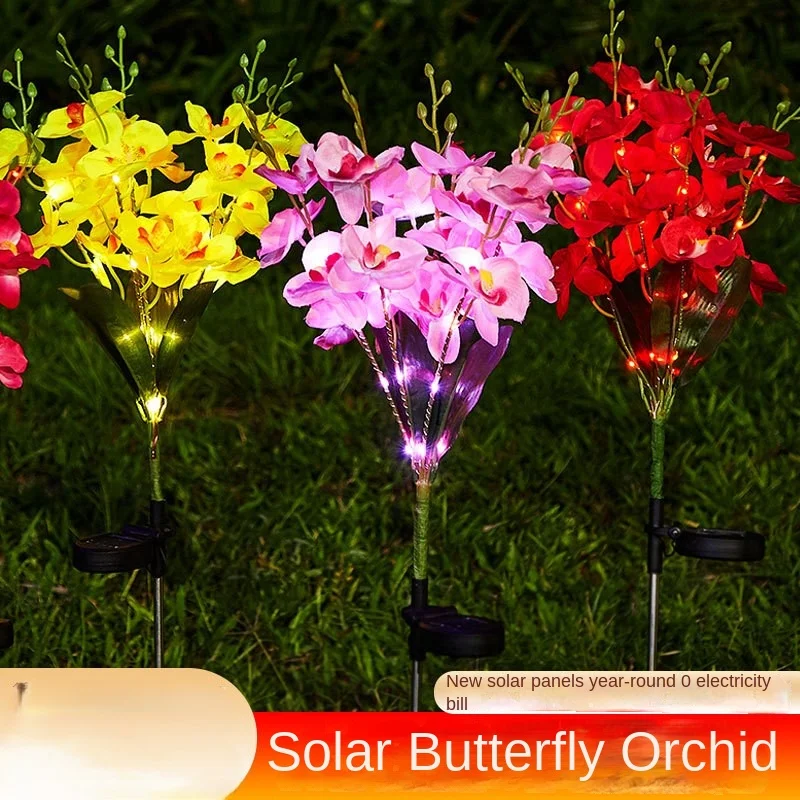 

LED Outdoor Solar Butterfly Orchid Lawn Plug in Light Home Garden Decoration Light Simulated Plant Flower Light