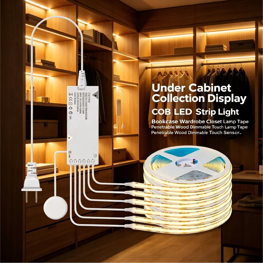 Embedded Walnut Wood Acoustic Panel Touch Sensor COB LED Strip Light Under Cabinet Display Furniture Decorative Dimmable Lamp