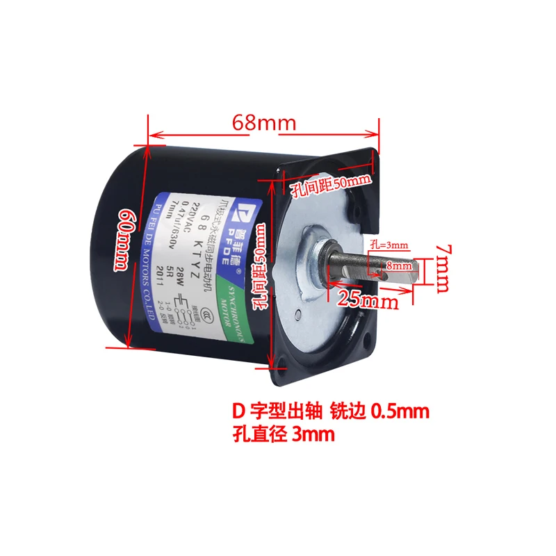 

with Bracket 68KTYZ Permanent Magnetic Synchronism Motor 220V AC 28W Micro Gear Motor 50Hz Reversible Center shaft 7mm
