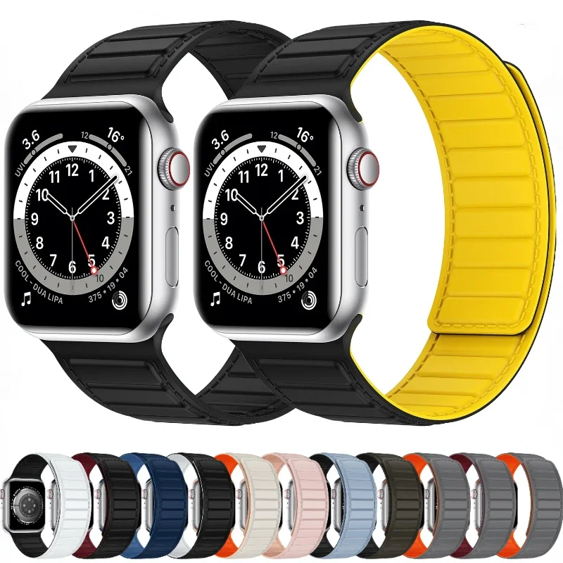 Magnetic Silicone Strap For Apple Watch Ultra/2 49mm 45mm 41mm 44mm 40mm 42mm Bracelet Wristband iWatch 9 8 7 6 5 4 3 SE Correa