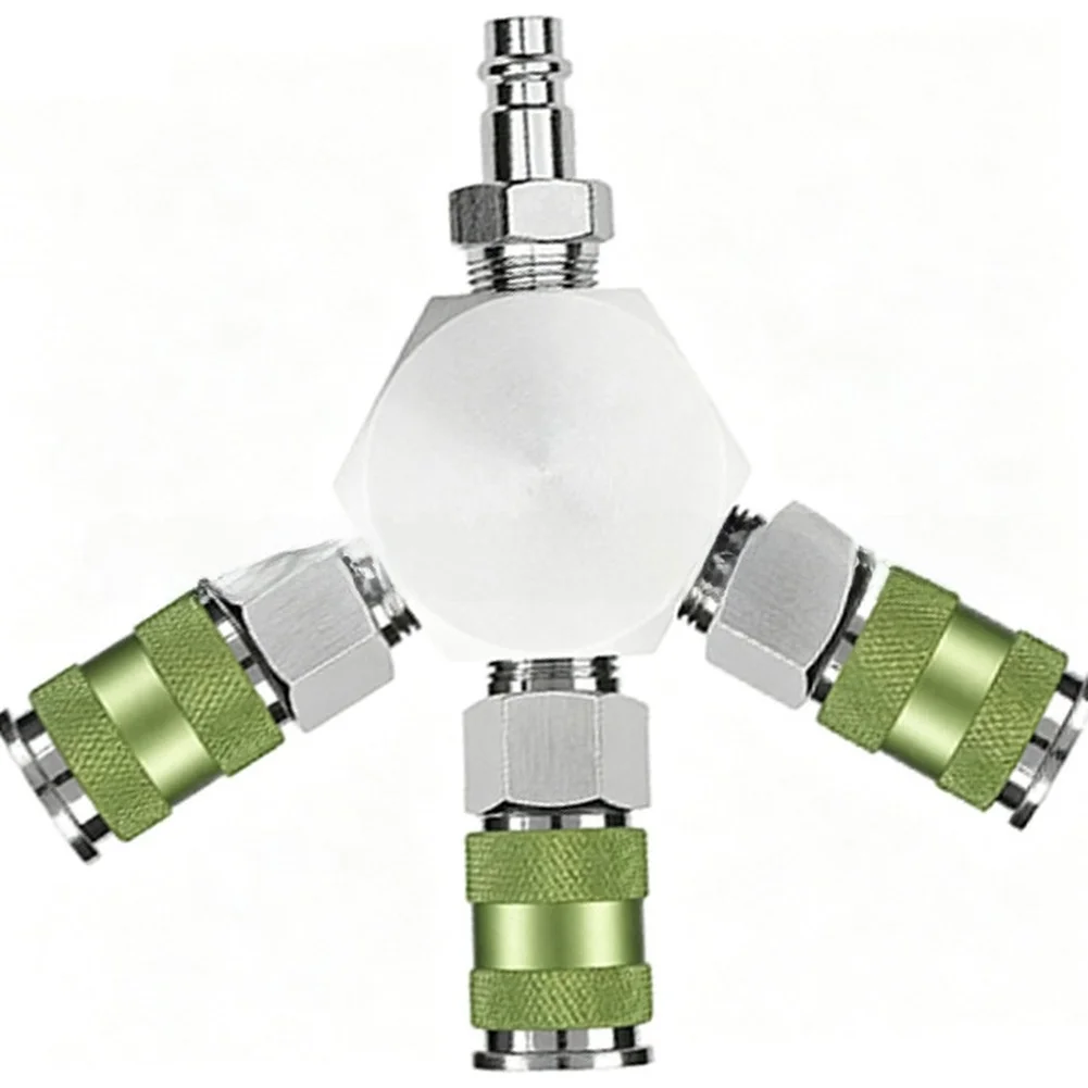 3-Way Compressed Air Distributor Quick Fitting 1/4 Inch Aluminum Air Hose Quick Coupler Pneumatic Manifold Splitter Coupler