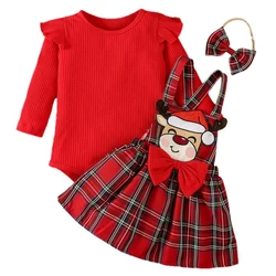 3Piece Fall Baby Girl Clothes Christmas Costumes Cartoon Cute Cotton Long Sleeve Bodysuit+Plaid Skirt Newborn Photography BC1463