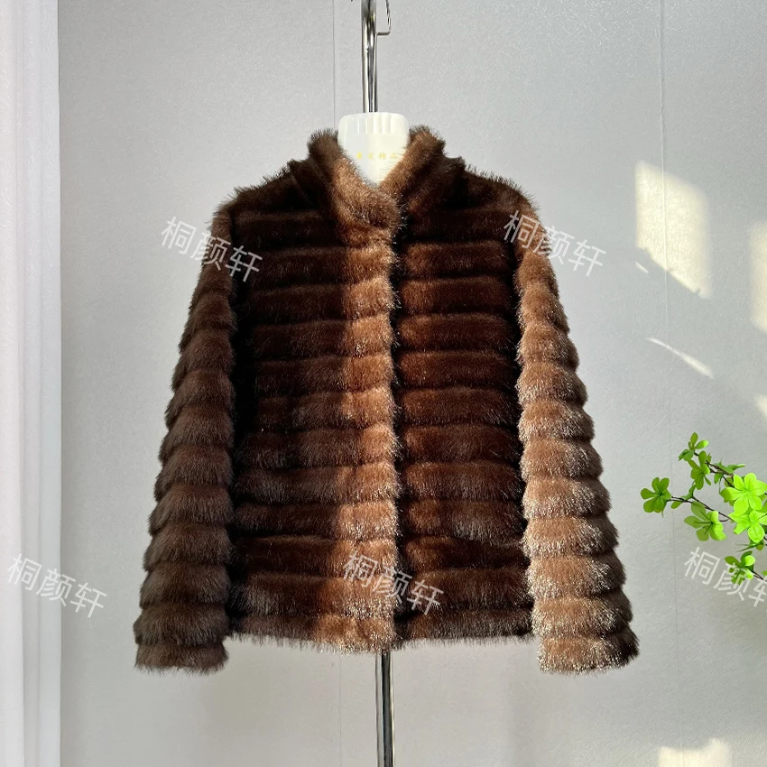 Abrigo de piel sintética de un solo pecho para mujer, chaquetas gruesas de felpa de invierno, elegante, a la moda, estilo coreano, cuello levantado, manga larga