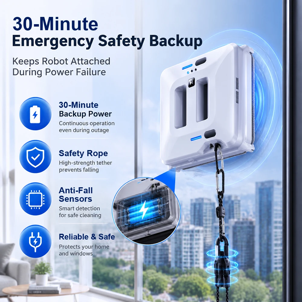 Automatic Robotic Window Cleaner with Dual Water Spray High Suction Anti-Falling Remote Control for Window Glass
