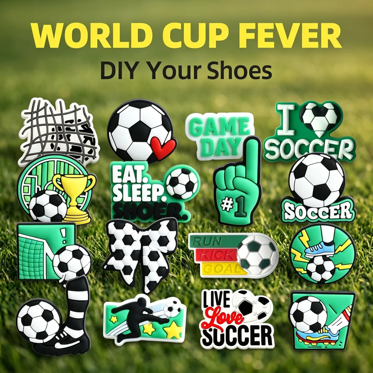 1-16PCS Football Fans Series Shoes Charms PVC Shoe Decorations Clogs Sandals Wristband Accessories Buckle Women Men Party Gifts